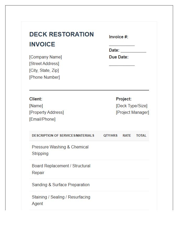 Deck Resurfacing and Restoration Invoice Template