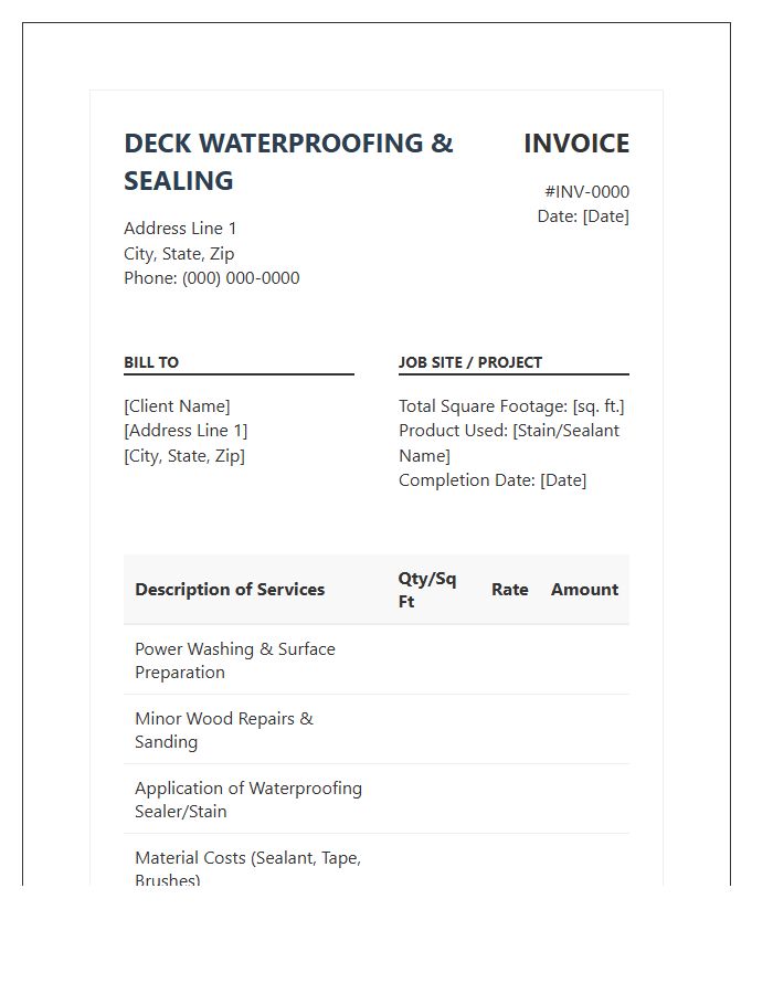 Deck Waterproofing and Sealing Invoice Template