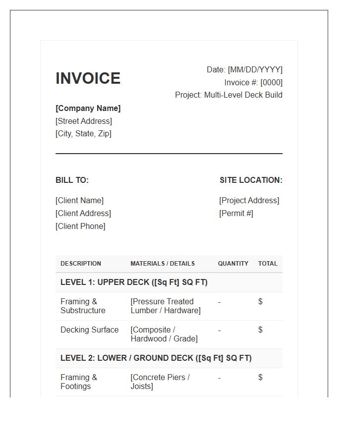 Multi Level Deck Building Invoice Template