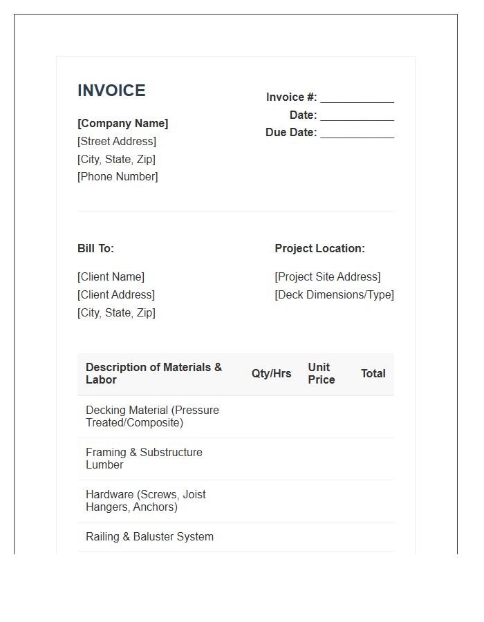 Outdoor Living Space Deck Invoice Template