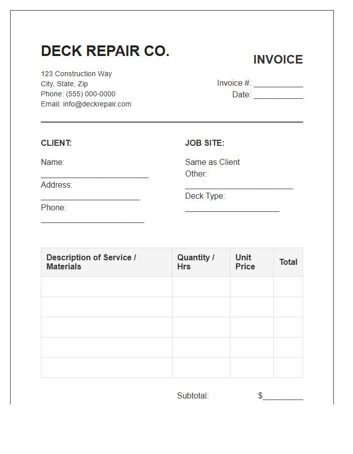 Residential Deck Repair Service Invoice Template