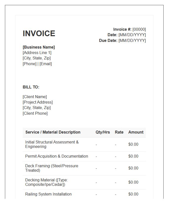 Rooftop Deck Construction Service Invoice Template
