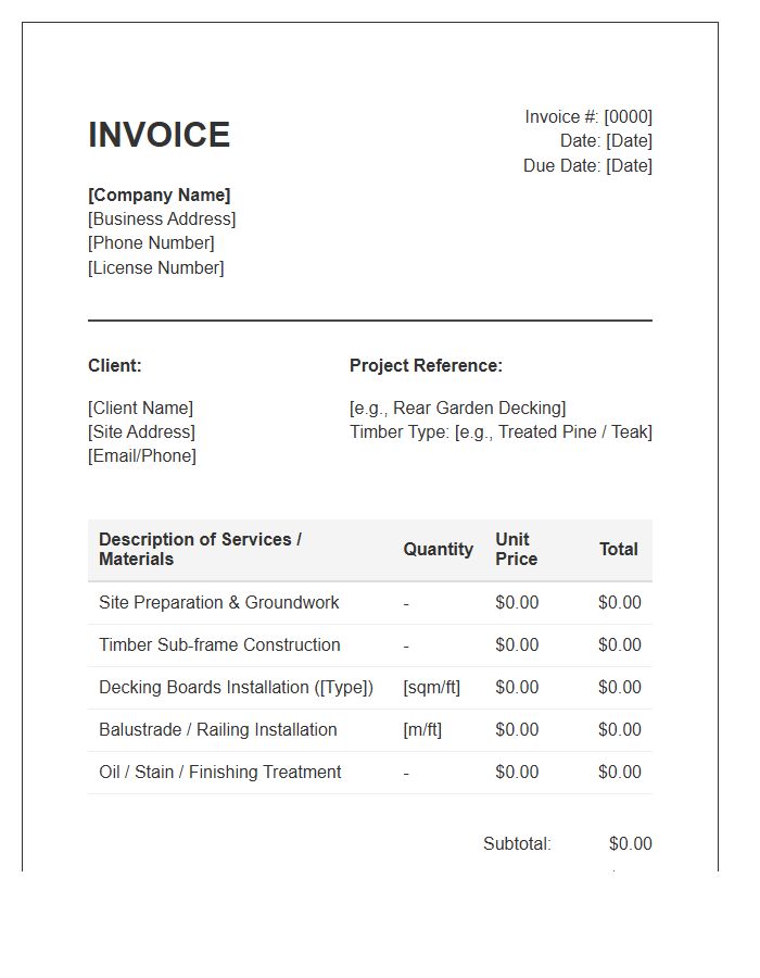 Timber Decking Construction Service Invoice Template