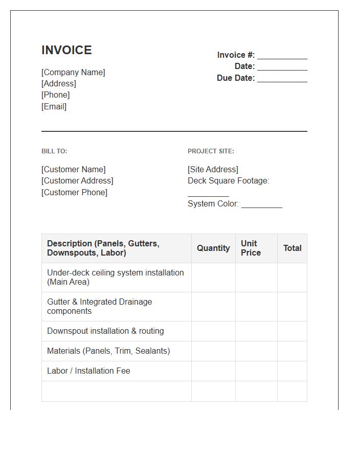 Under Deck Ceiling Installation Invoice Template