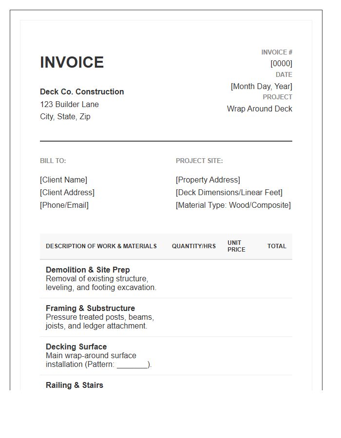 Wrap Around Deck Building Invoice Template