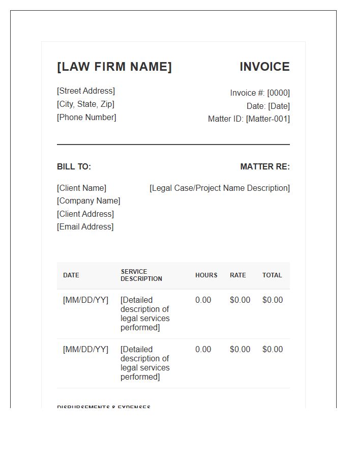 Business Law Firm Billing Invoice Template