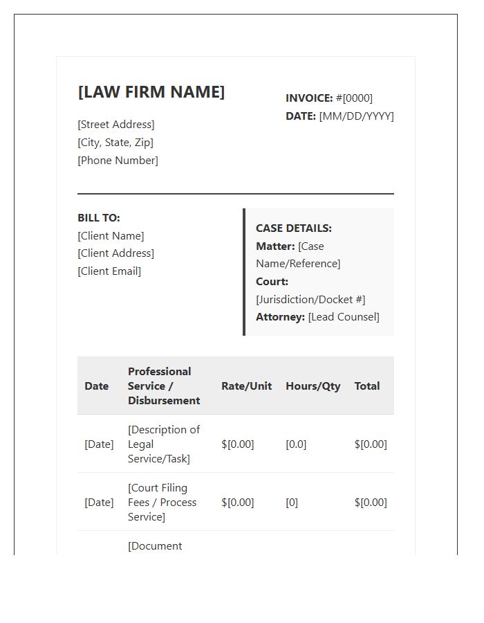 Civil Law Case Invoice Template