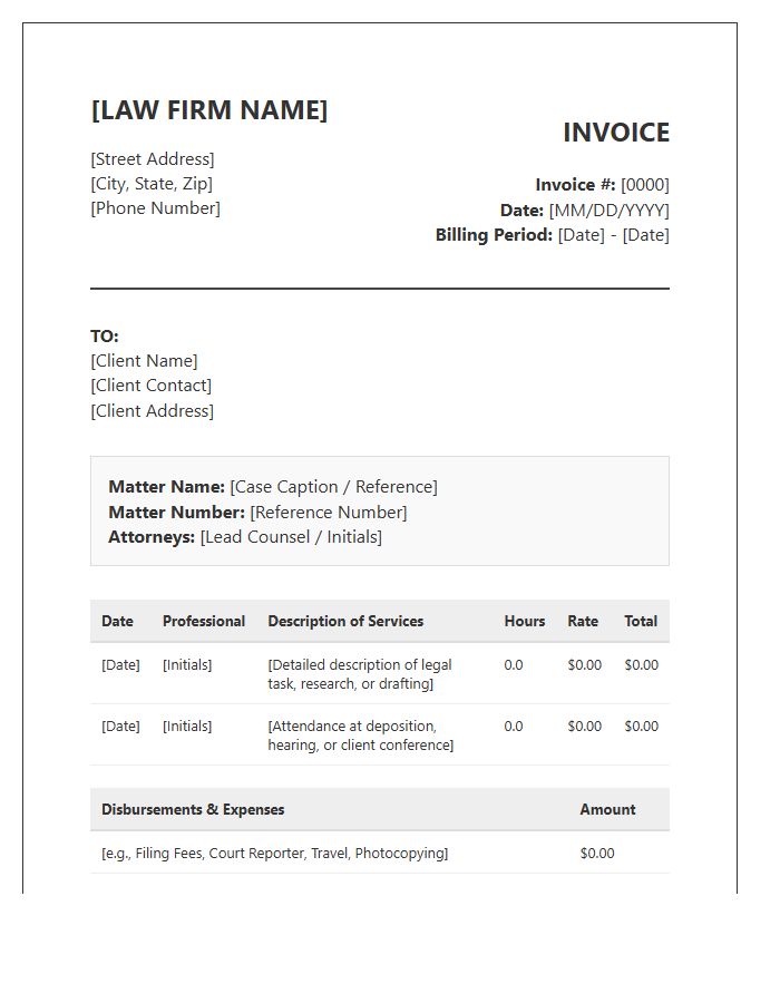 Commercial Litigation Billing Invoice Template