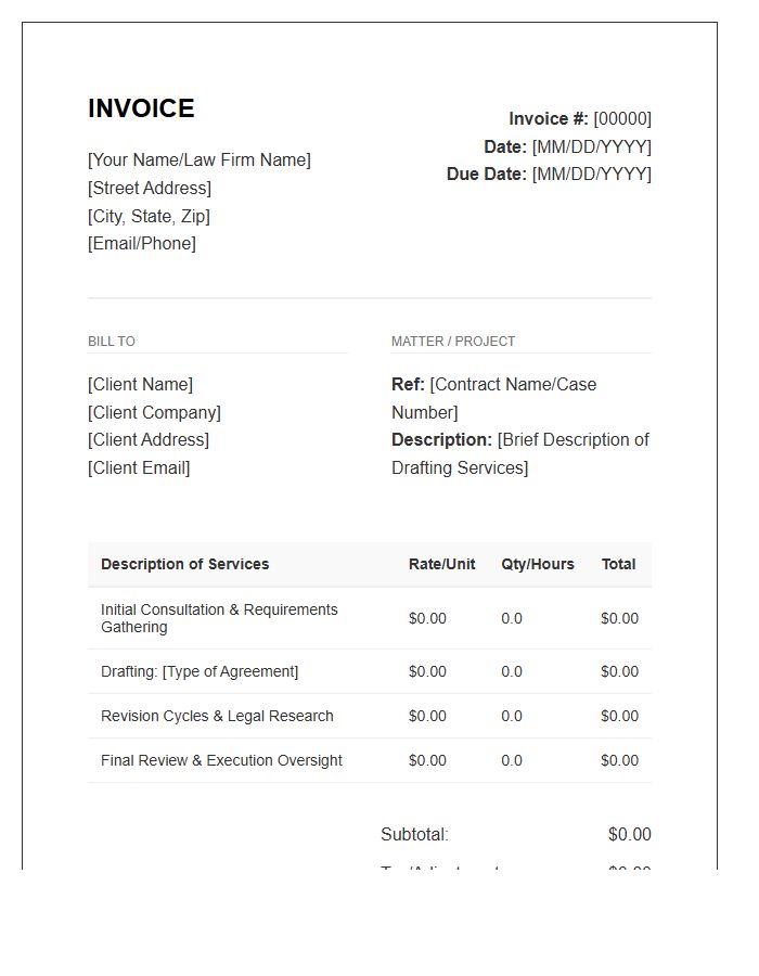 Contract Drafting Fee Invoice Template