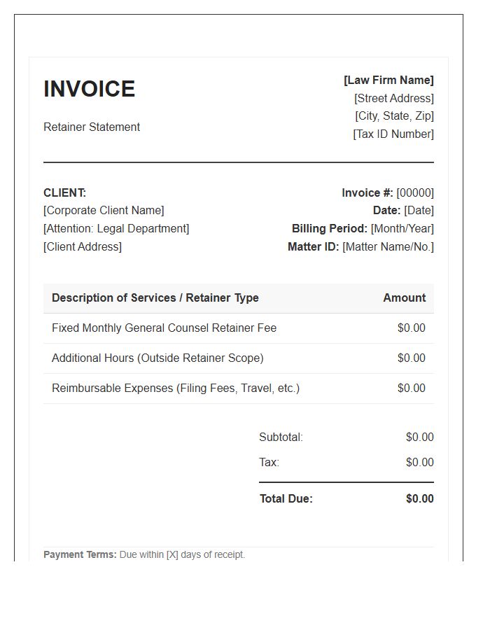 Corporate Counsel Retainer Invoice Template
