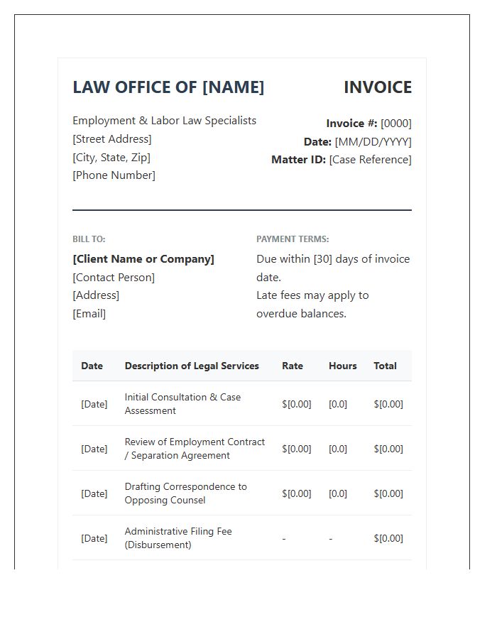 Employment Law Service Invoice Template