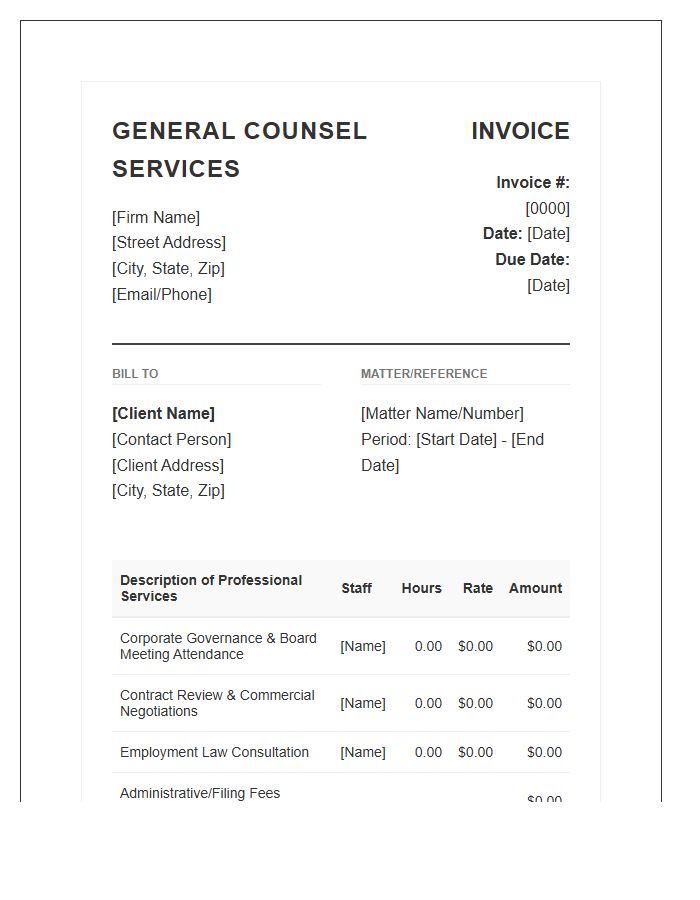 General Counsel Service Invoice Template