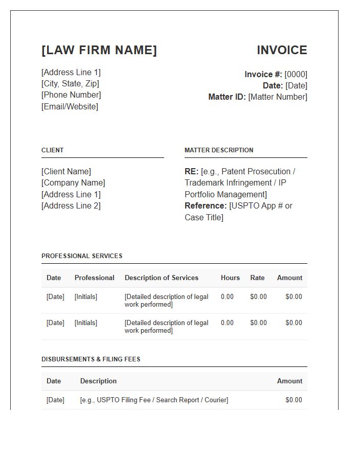 Intellectual Property Legal Invoice Template