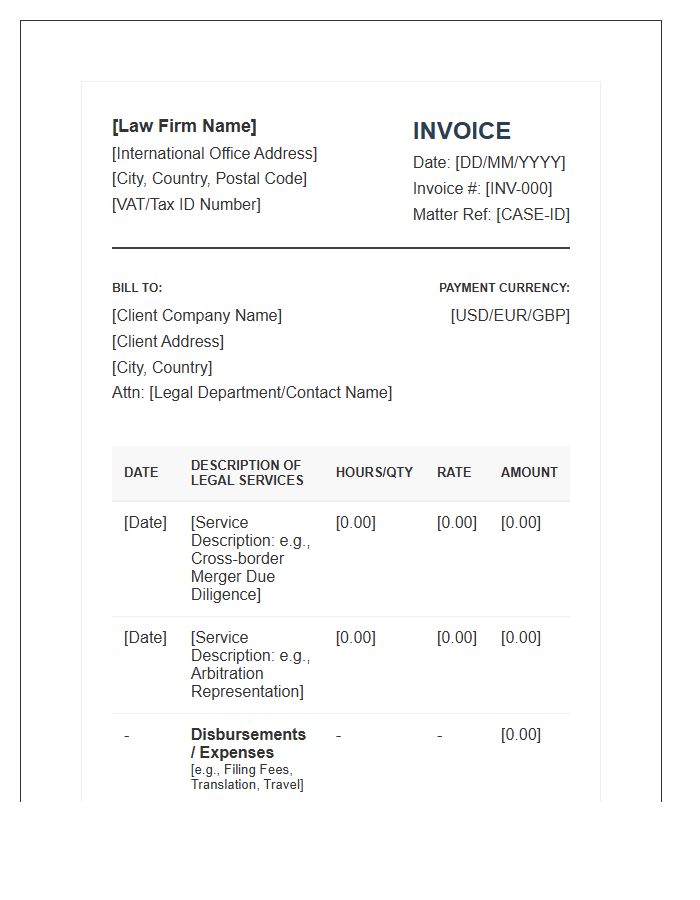 International Business Law Invoice Template