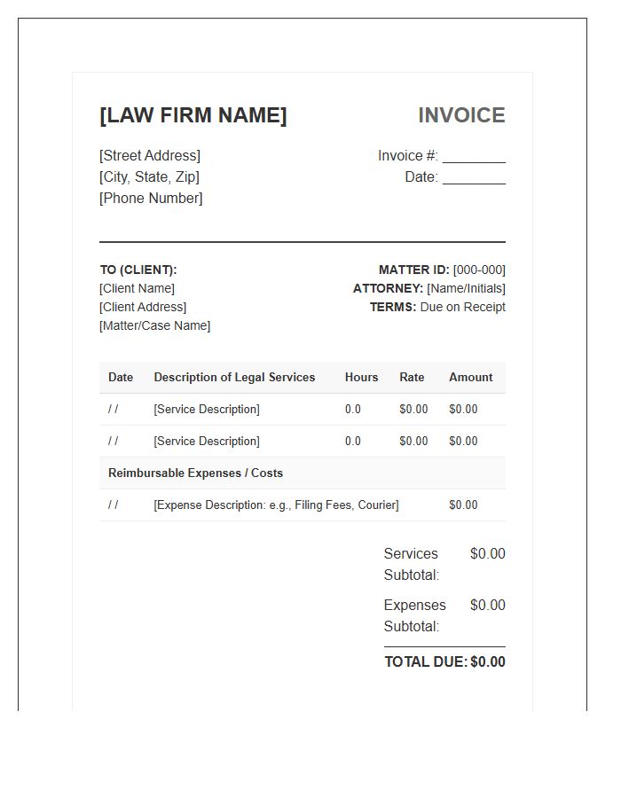 Legal Advice Billing Invoice Template