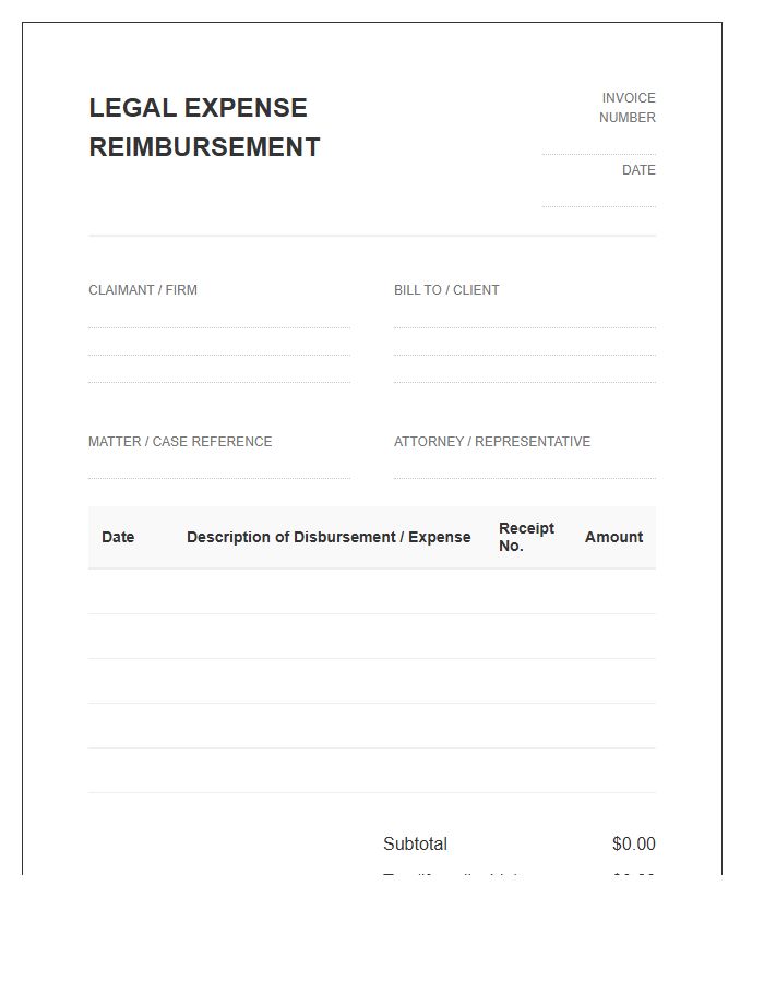 Legal Expense Reimbursement Invoice Template