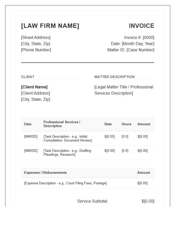 Professional Attorney Fee Invoice Template