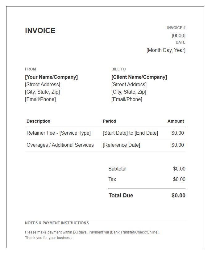 Retainer Agreement Invoice Template
