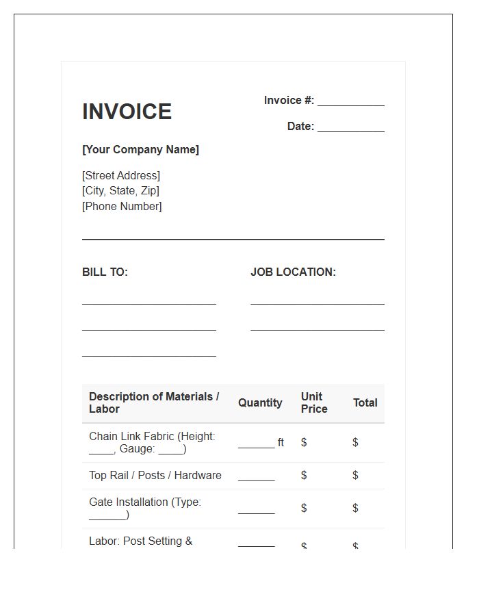 Chain Link Fence Service Invoice Template