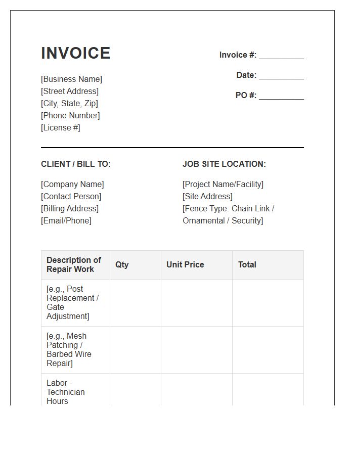 Commercial Fence Repair Invoice Template