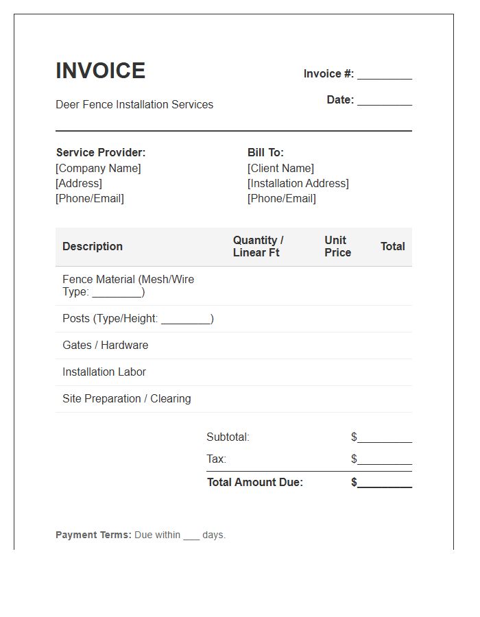 Deer Fence Installation Invoice Template