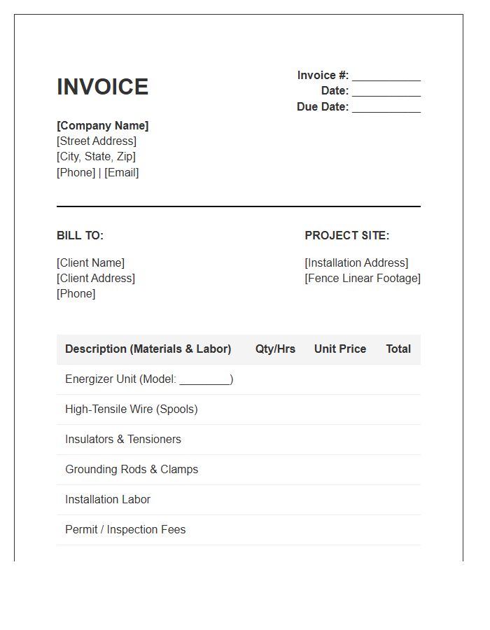 Electric Fence Installation Invoice Template