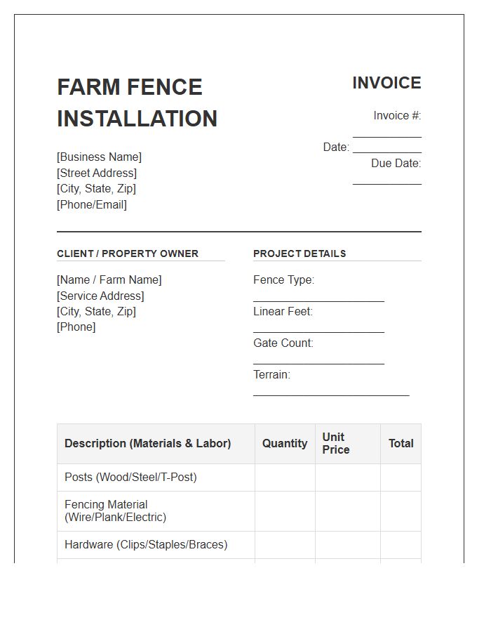 Farm Fence Installation Invoice Template