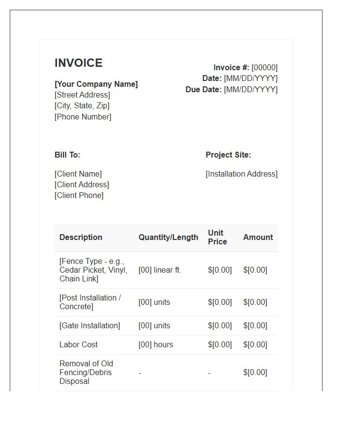 Garden Fence Installation Invoice Template