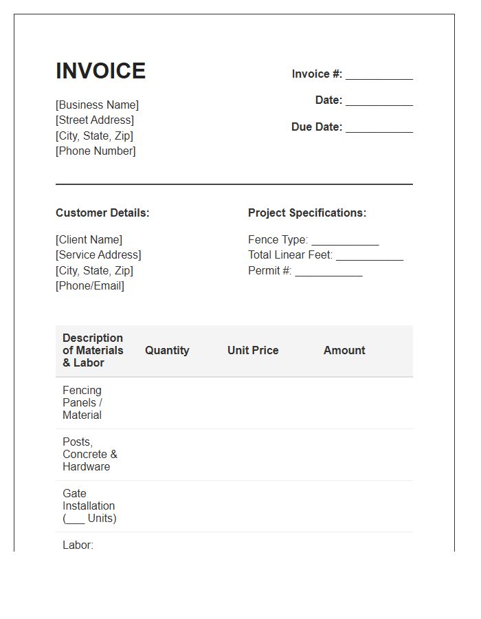 Residential Fencing Installation Invoice Template