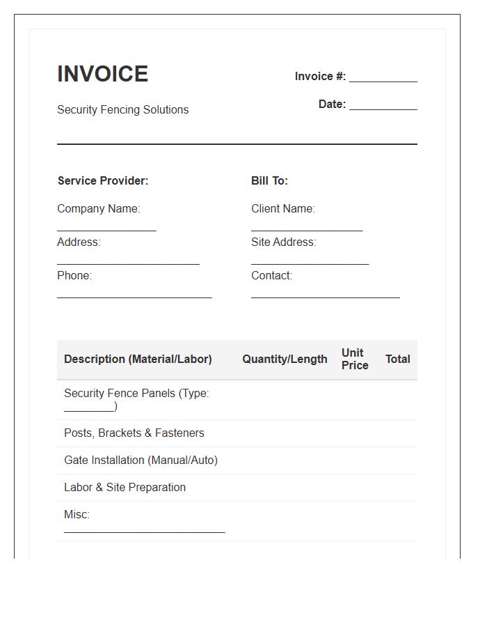 Security Fencing Project Invoice Template
