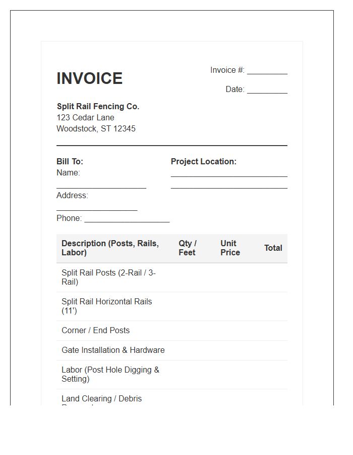 Split Rail Fencing Invoice Template