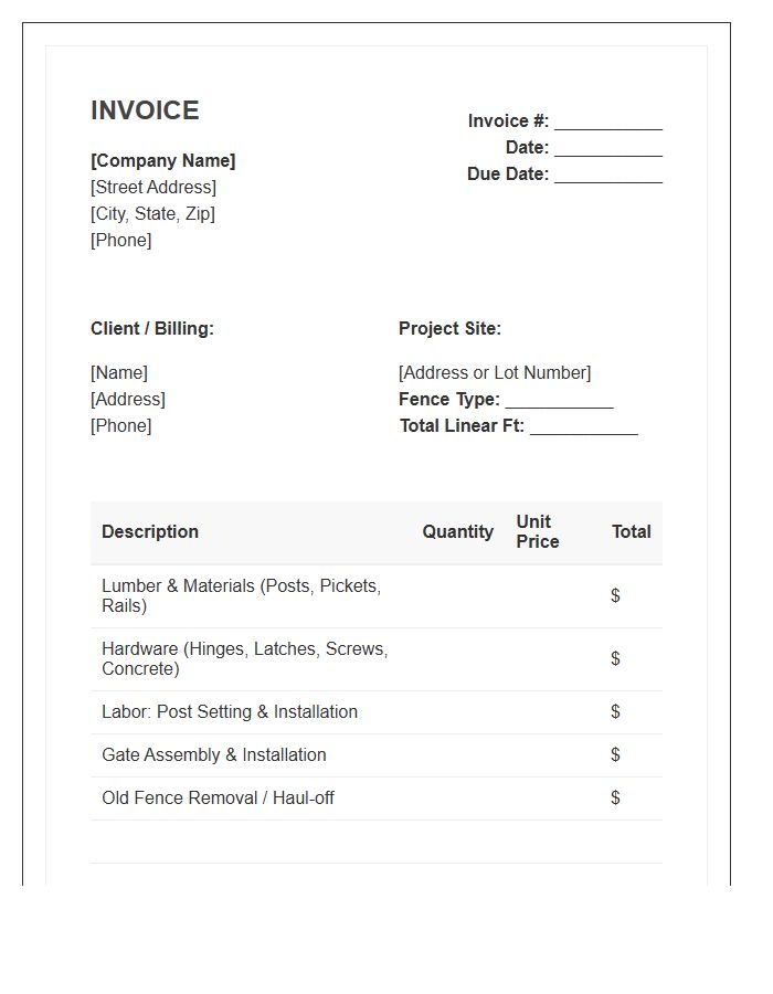 Wood Fence Installation Invoice Template