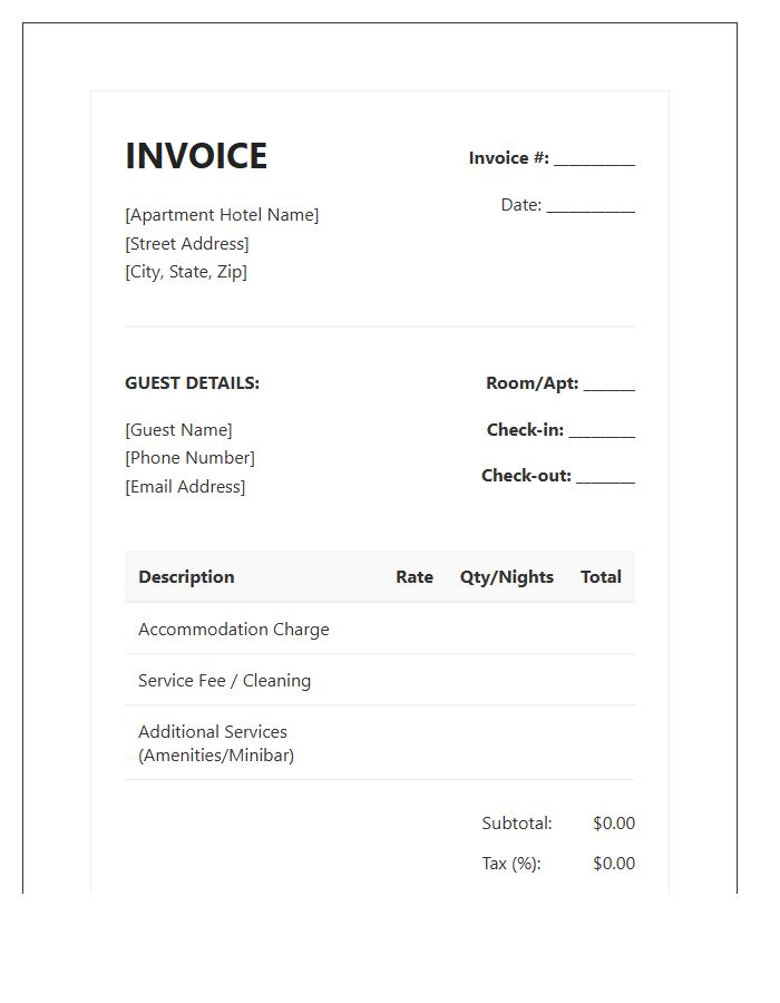 Apartment Hotel Billing Invoice Template