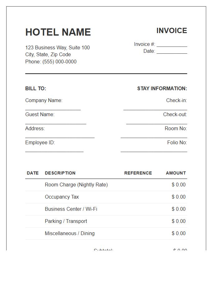 Business Travel Hotel Invoice Template