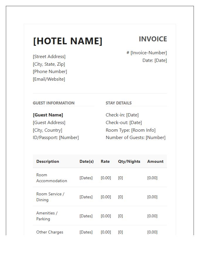 Detailed Hotel Accommodation Invoice Template