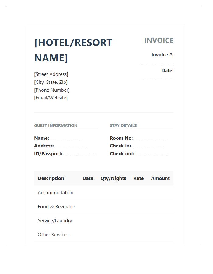 Hospitality Industry Billing Invoice Template