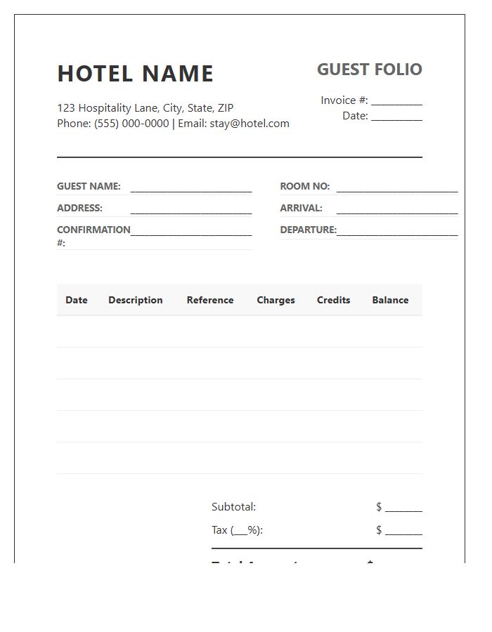 Hotel Guest Folio Billing Invoice Template