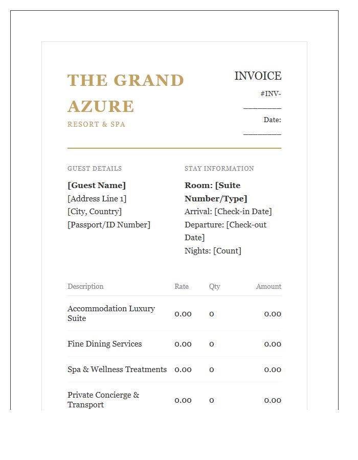 Luxury Resort Accommodation Invoice Template