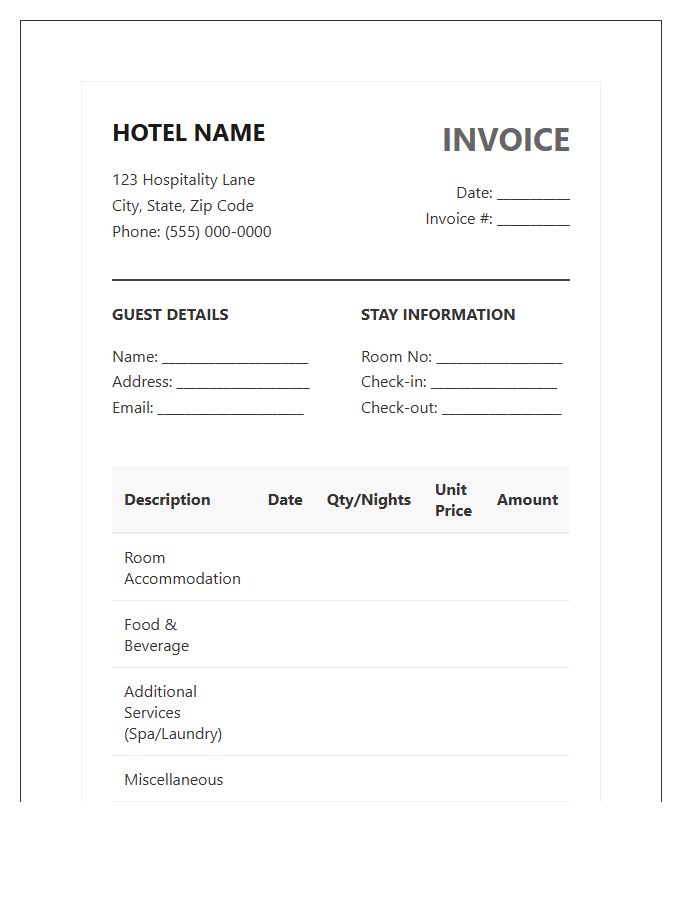 Professional Hotel Services Invoice Template