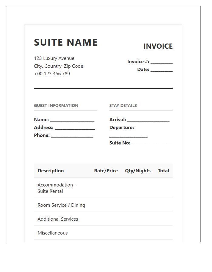 Suite Accommodation Billing Invoice Template