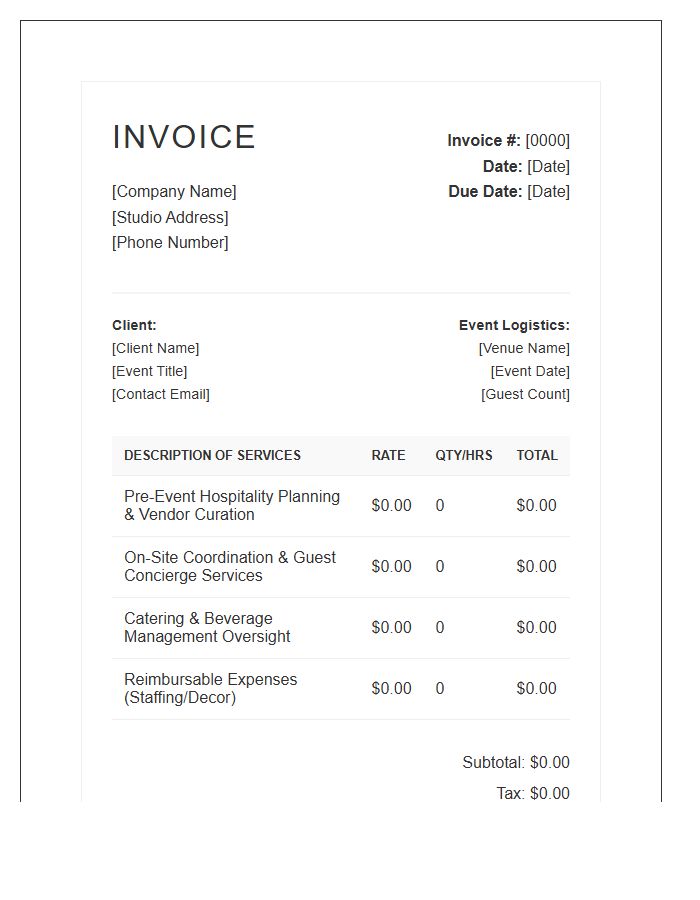 Boutique Event Hospitality Coordination Invoice Template