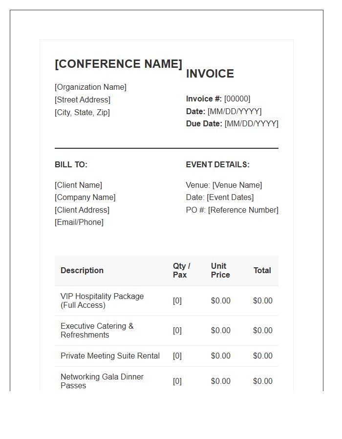 Business Conference Hospitality Package Invoice Template