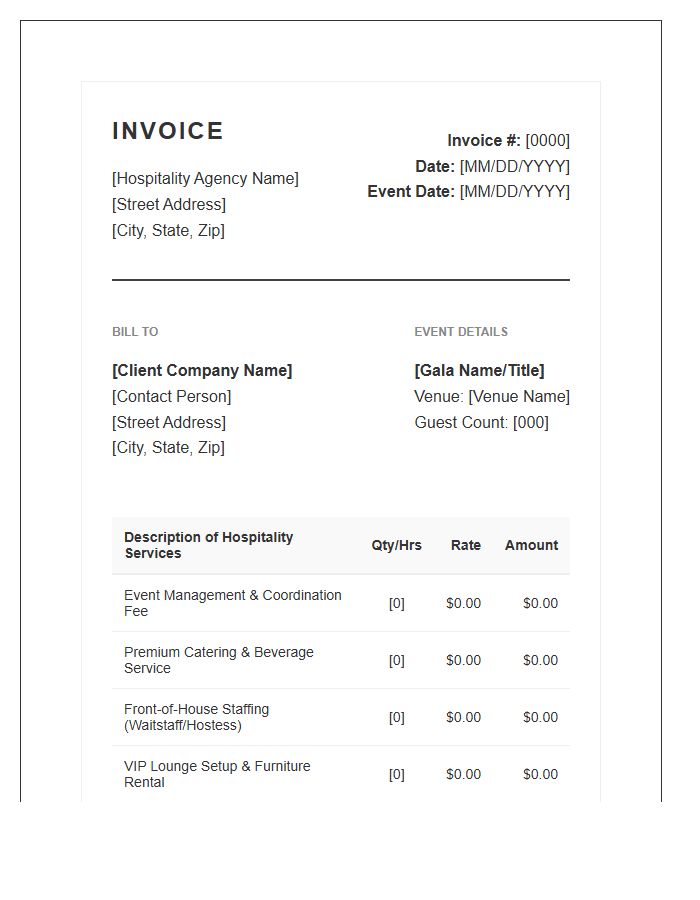 Corporate Gala Hospitality Management Invoice Template