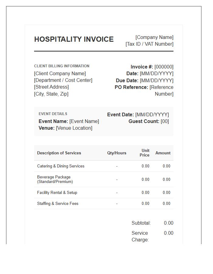 Direct Corporate Hospitality Billing Invoice Template