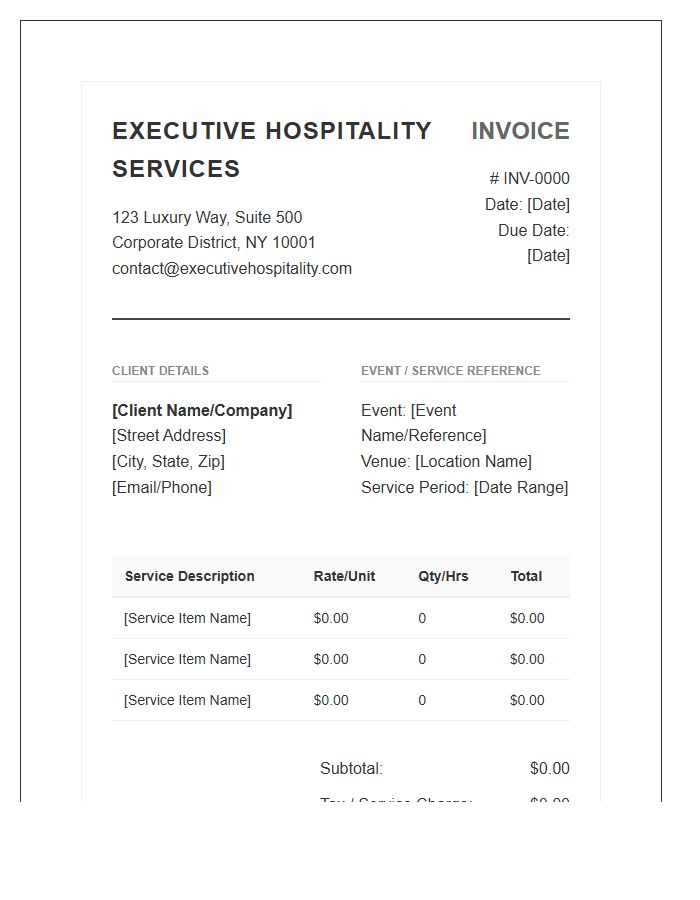 Executive Hospitality Service Invoice Template