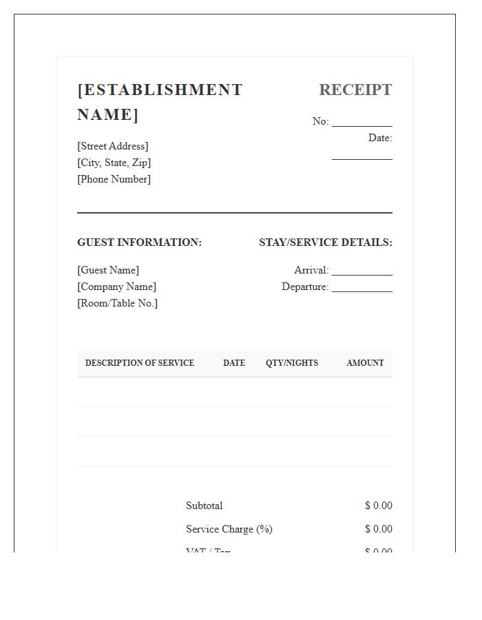 Formal Hospitality Service Receipt Invoice Template