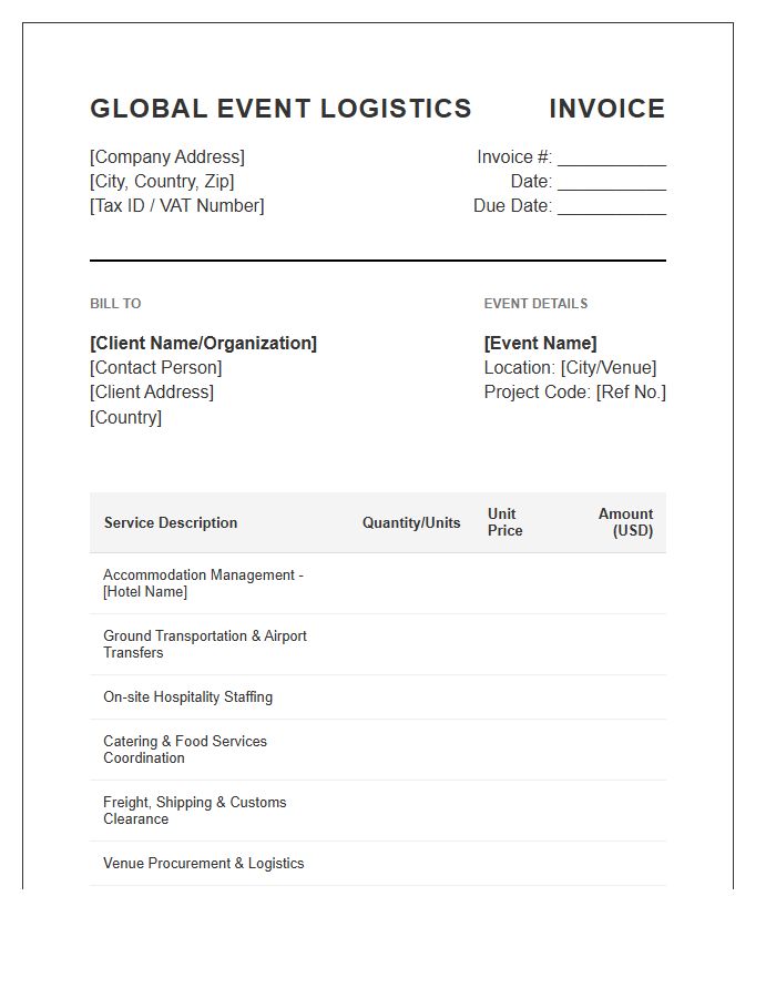 Global Event Hospitality Logistics Invoice Template