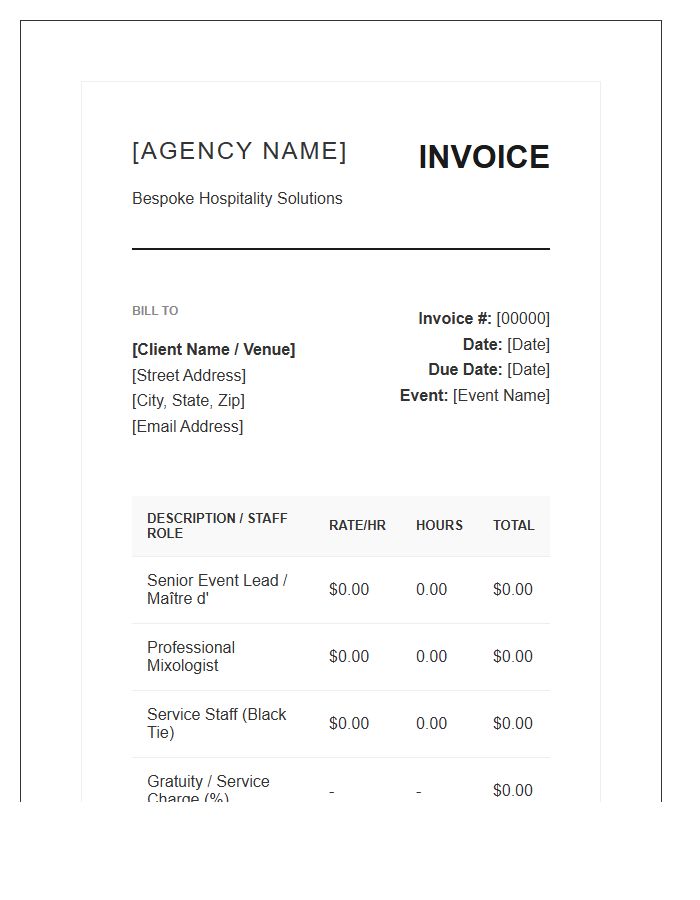 High End Hospitality Staffing Invoice Template