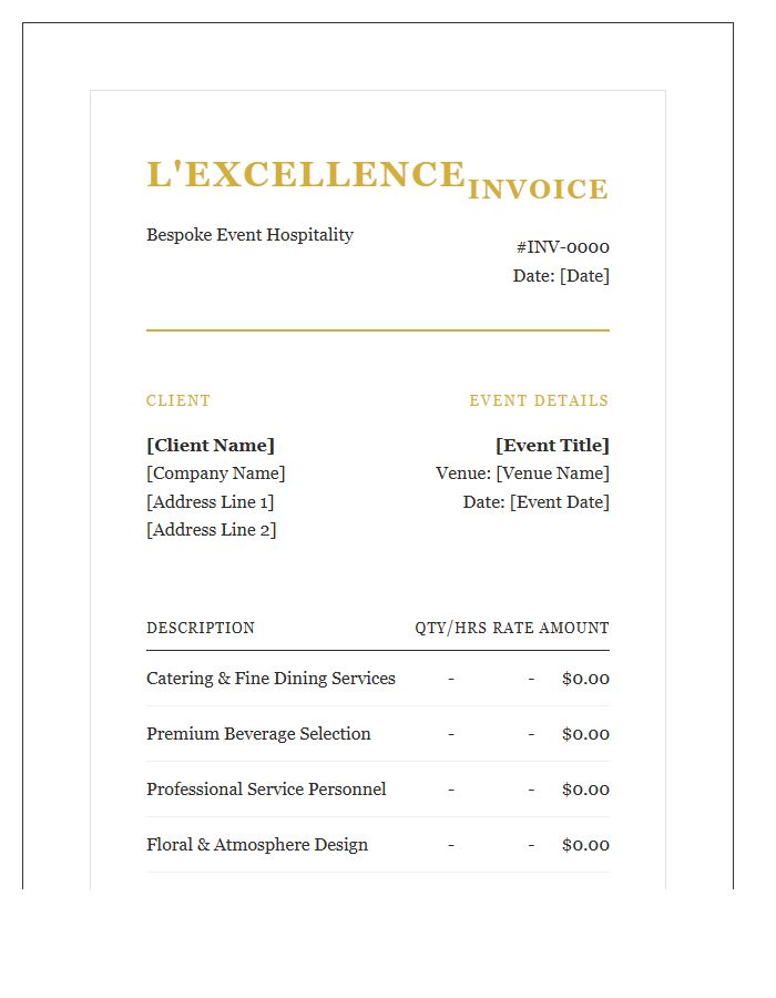 Luxury Event Hospitality Billing Invoice Template
