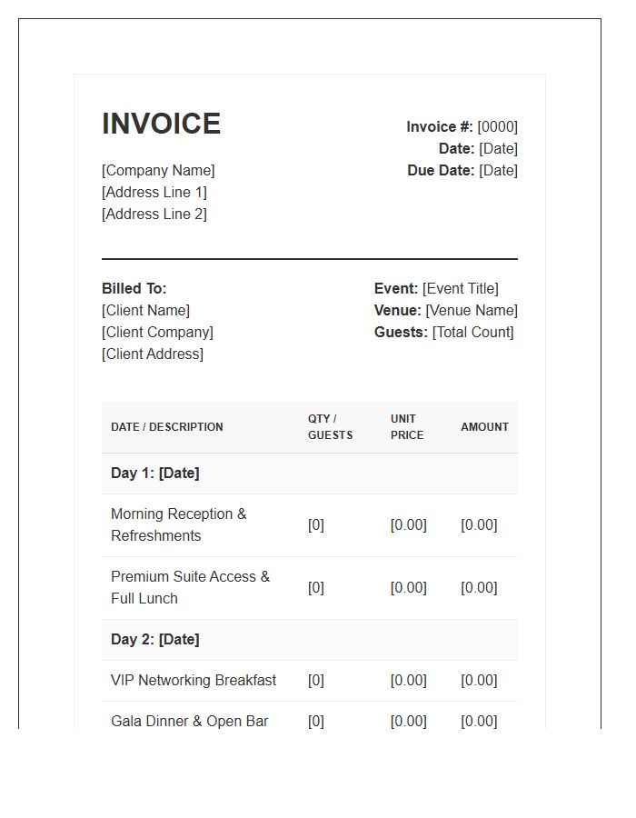 Multi Day Corporate Hospitality Invoice Template